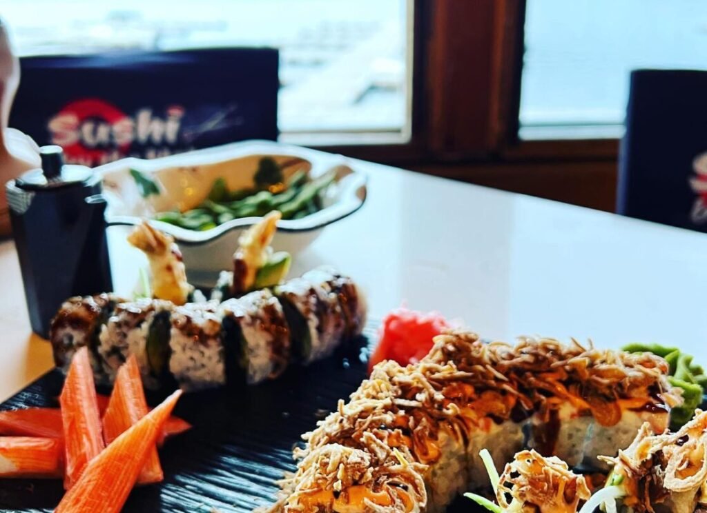 Patio seating at Sushi by the Water